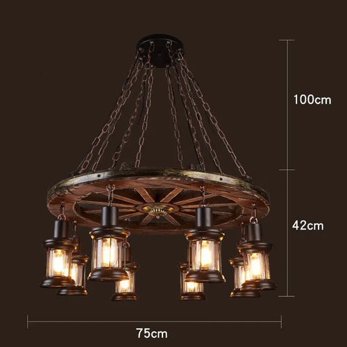 lustre rétro en bois style industriel pour café et restaurant - vue 14 sur 24
