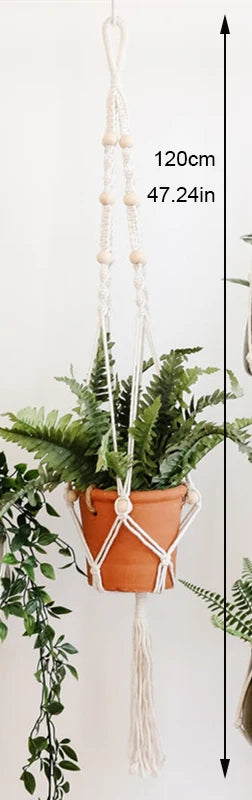 support de plante en macramé suspendu fait main en coton naturel - vue 12 sur 23