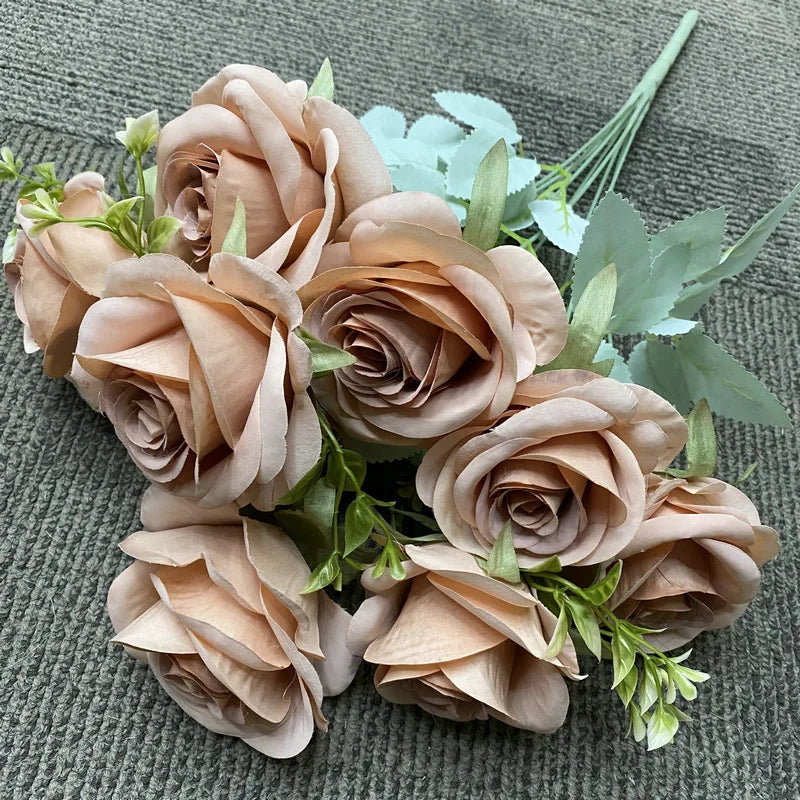 bouquet de roses artificielles en soie décoration florale élégante - vue 8 sur 15