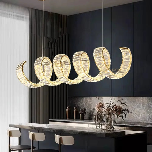 Lustre led spirale dorée au design moderne - vue 2 sur 7