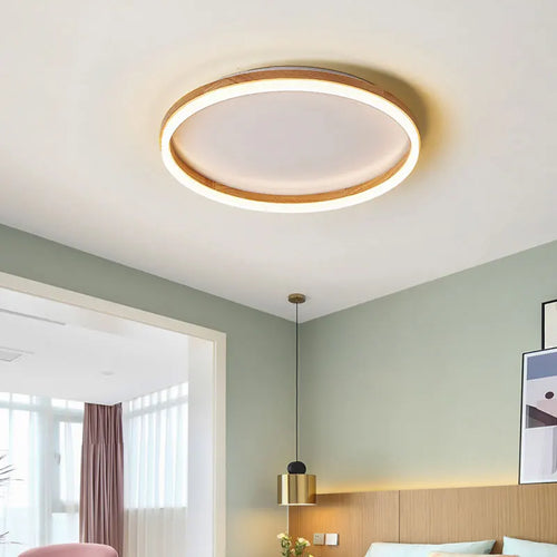 plafonnier en bois intelligent avec anneaux à led moderne - vue 3 sur 10