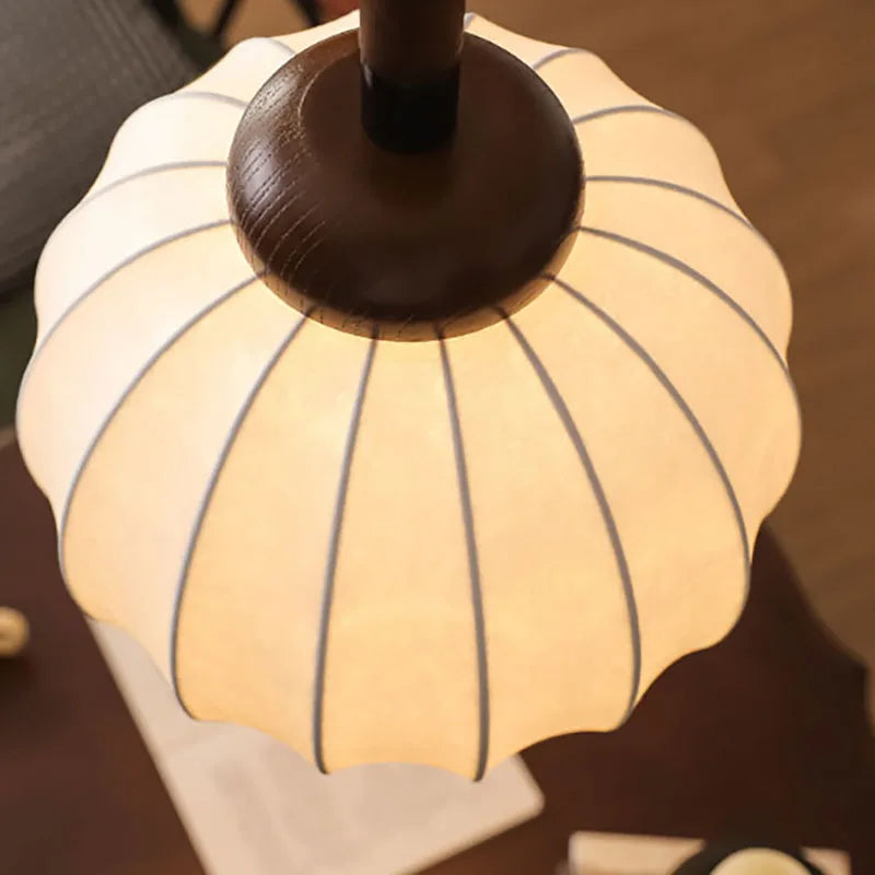 lustre en soie et bois pour éclairage intérieur moderne - vue 5 sur 7