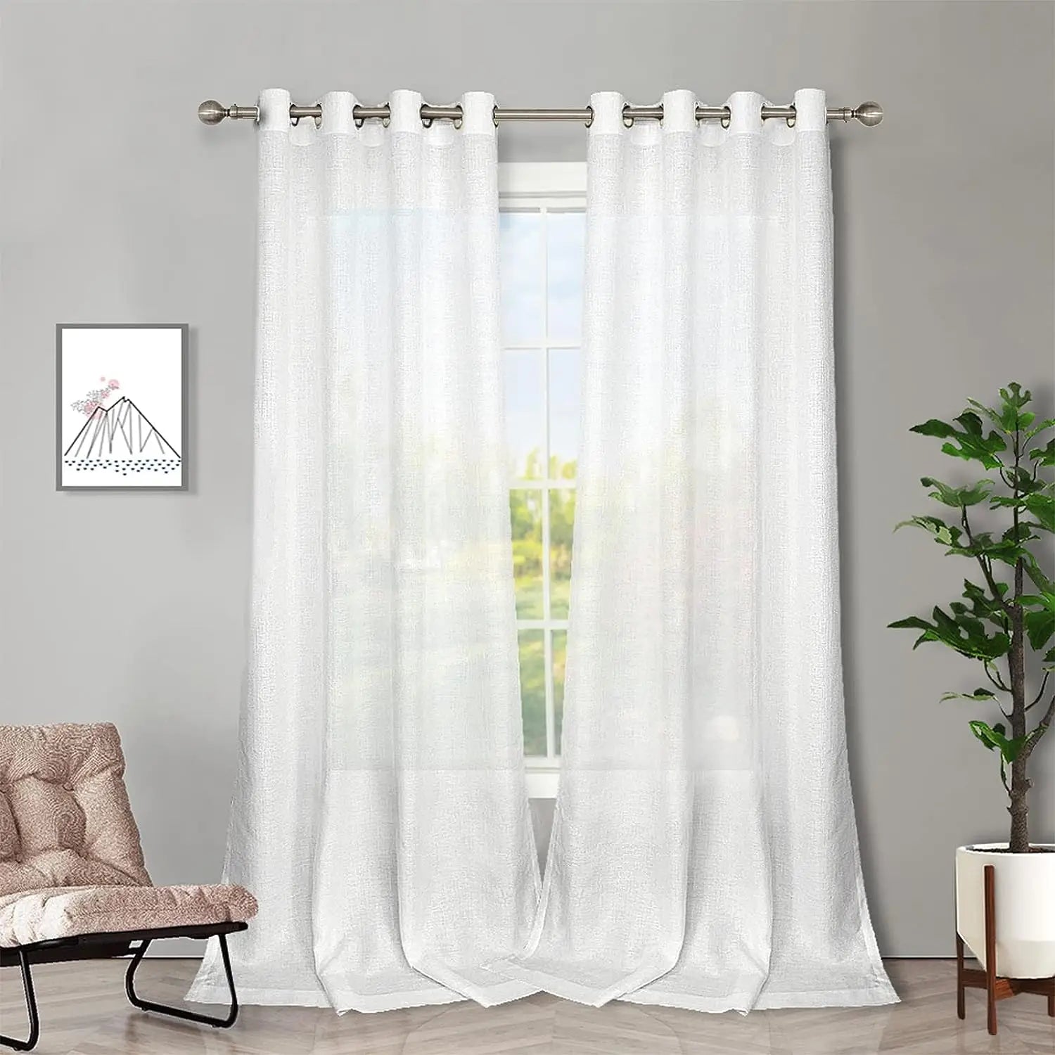 Voilage tulle imitation lin sur mesure style moderne - vue 1 sur 7