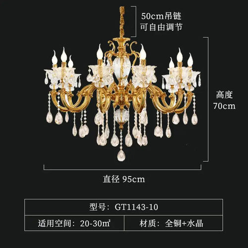 lustre moderne à led en cristal et cuivre - vue 9 sur 9