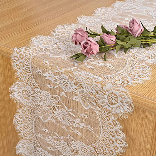 Chemin de table dentelle blanche florale style boheme