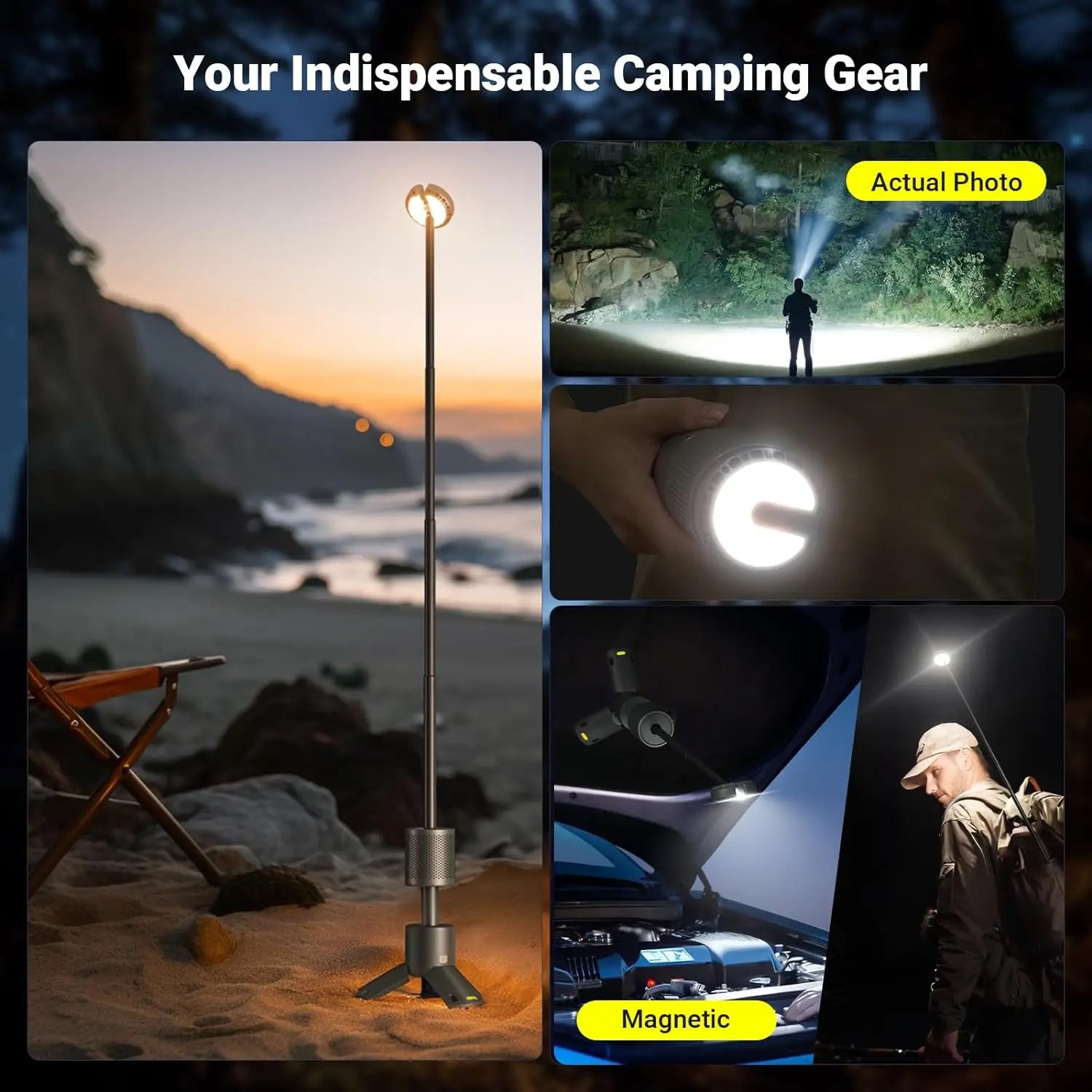 LED Outdoor Camping Lantern, UBS Rechargeable, Adjustable Color Temperature Outdoor Portable Lantern, IP65 Waterproof, Retractab - vue 5 sur 8