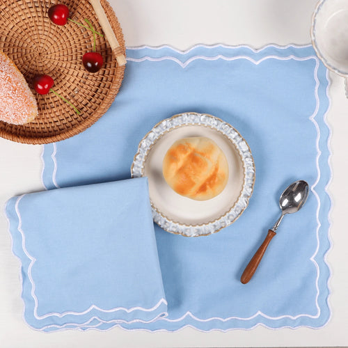 Serviette de table coton lotus brodé style champêtre - vue 5 sur 7