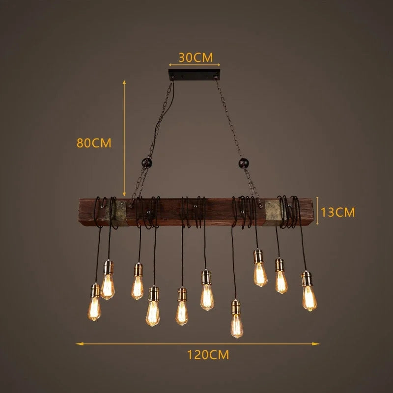 Lustre LED rétro industriels antiques LOFT Bar Vintage Art bois E27 - vue 12 sur 24