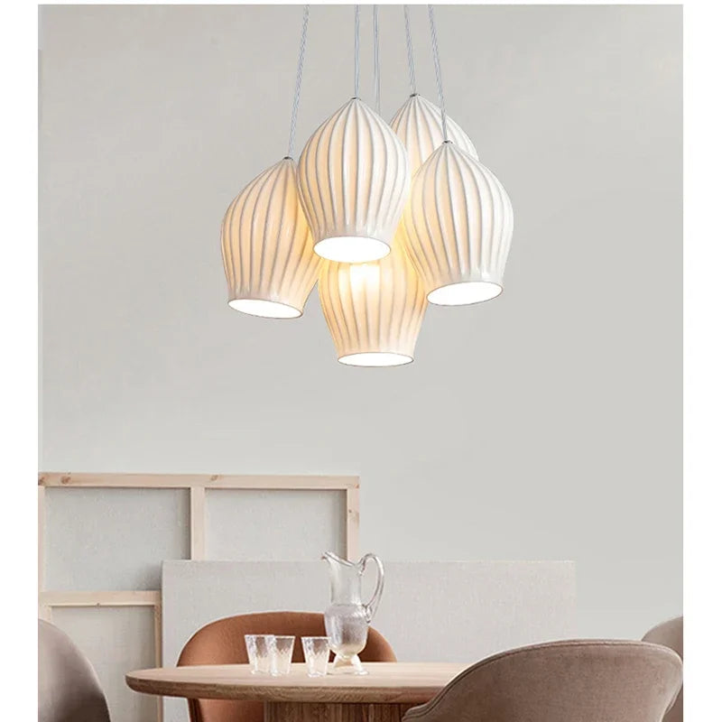 Lamp 3/5 Light Mid Century Pendant Lighting Kitchen Island White Ceramic Cluster Pendant Lights Small Milk Chandelier Vintage - vue 1 sur 10