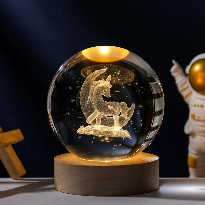 boule de cristal 3d lune galaxie décoration lumineuse pour la maison - vue 12 sur 17
