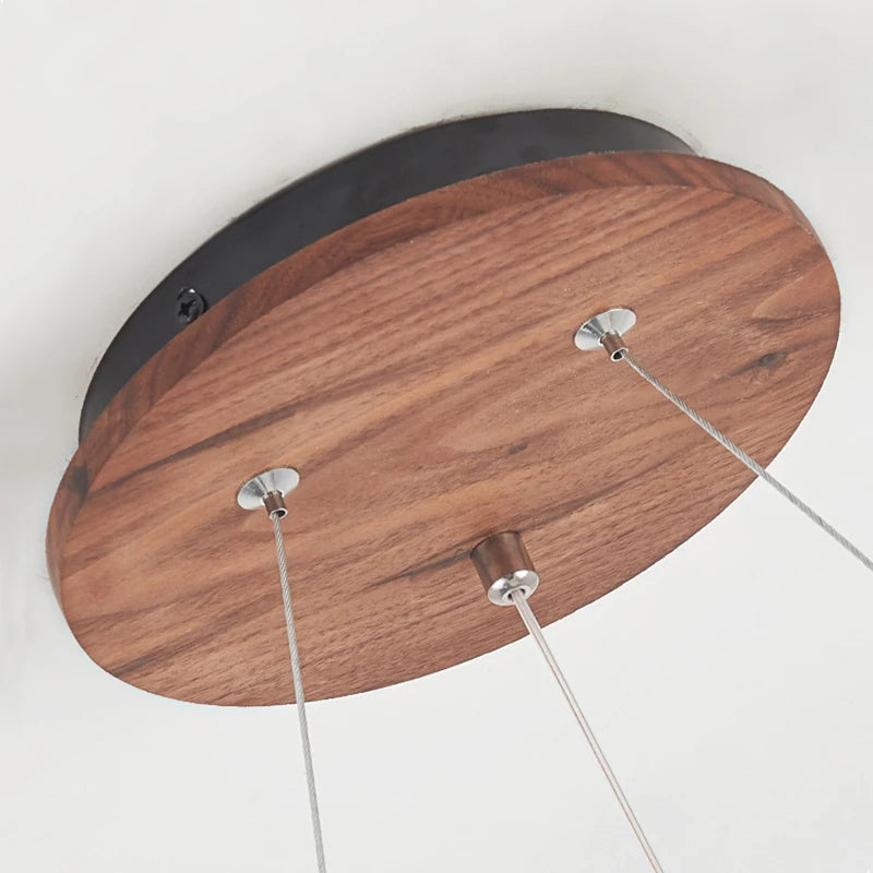 lustre rond en noyer avec ampoules en verre led moderne - vue 5 sur 9