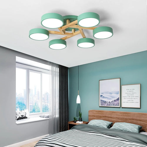 lustre led style nordique moderne en bois massif - vue 2 sur 15