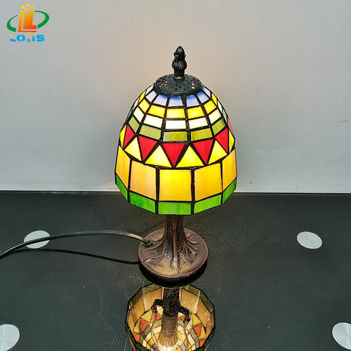 lampe de chevet en verre teinté style tiffany pour décoration élégante - vue 3 sur 6
