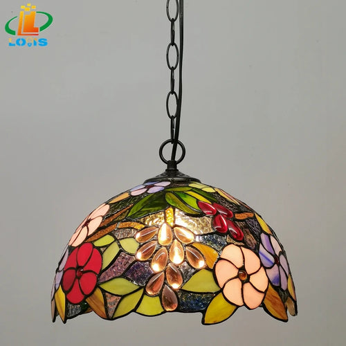 lustre floral en goutte style tiffany éclairage led pour café et restaurant - vue 3 sur 6