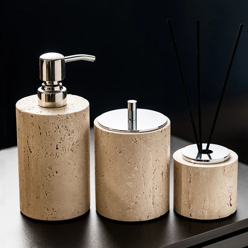 ensemble d'accessoires en marbre naturel pour salle de bain - vue 5 sur 30