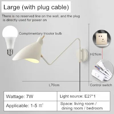 applique murale réglable à bras long design créatif LED - vue 9 sur 11