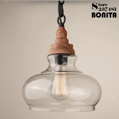 edison luminaire suspendu vintage en verre bois et fer - vue 5 sur 9