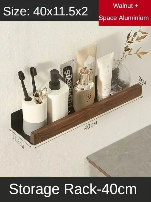 porte-serviettes en bois et aluminium organisateur mural pour accessoires de douche - vue 12 sur 16