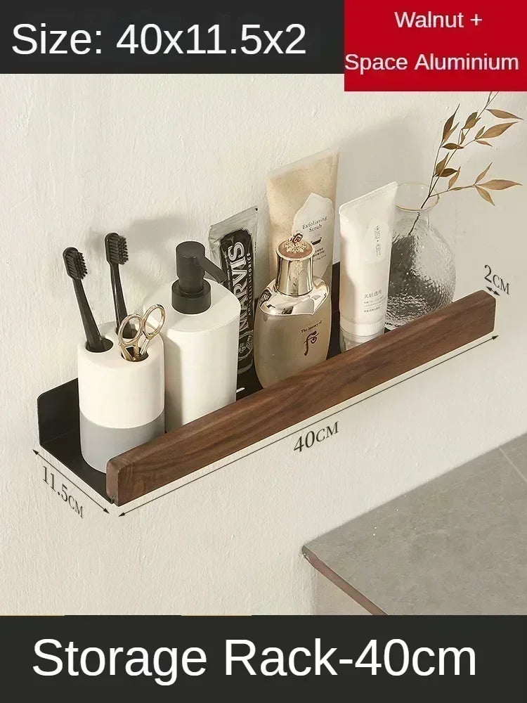 porte-serviettes en bois et aluminium organisateur mural pour accessoires de douche - vue 11 sur 16