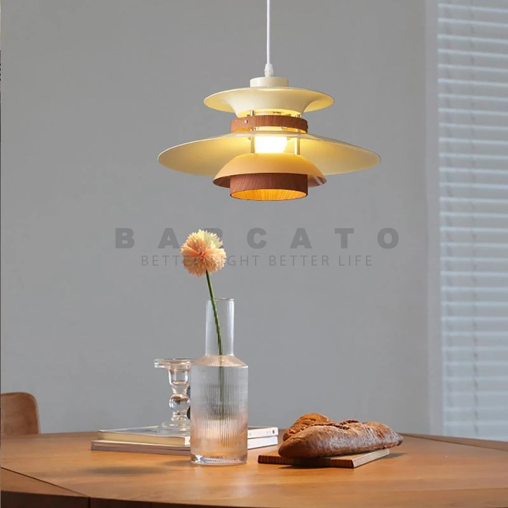 lustre design danois led rétro noyer lampe suspendue - vue 2 sur 12