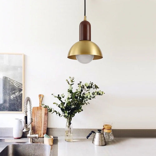 lustre minimaliste style japonais en noyer noir avec applique en laiton - vue 7 sur 8