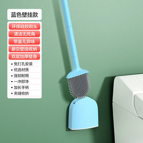 brosse de toilette en silicone avec support suspendu et manche long - vue 8 sur 8