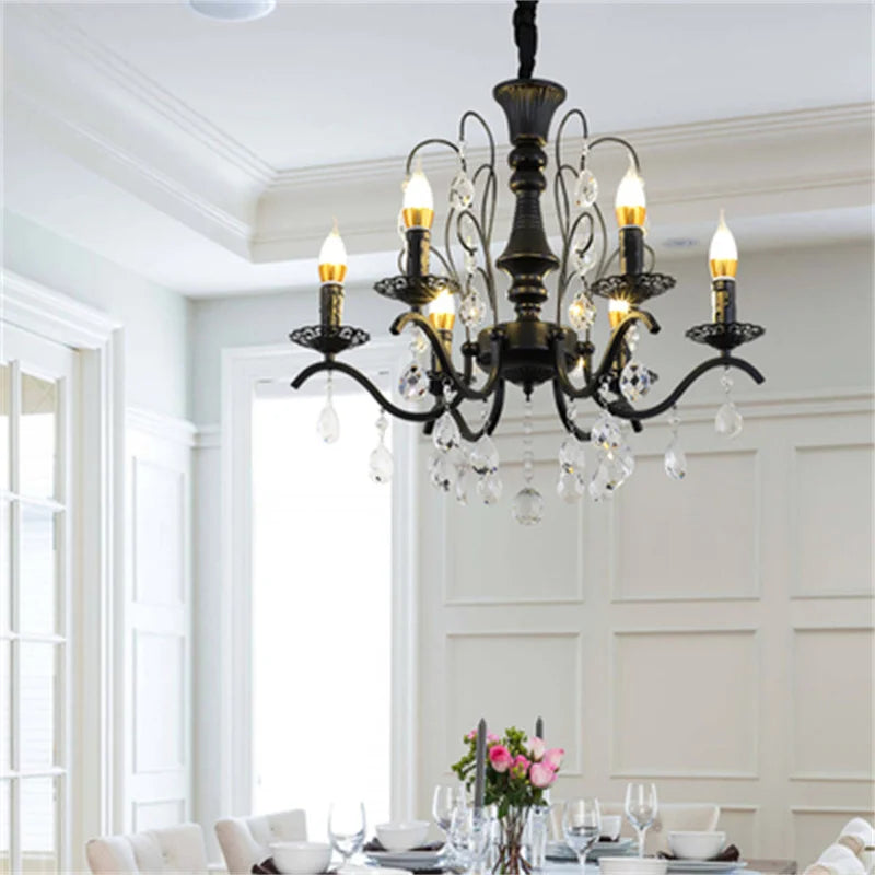 lustre en fer forgé avec suspensions en cristal pour intérieur élégant - vue 3 sur 10