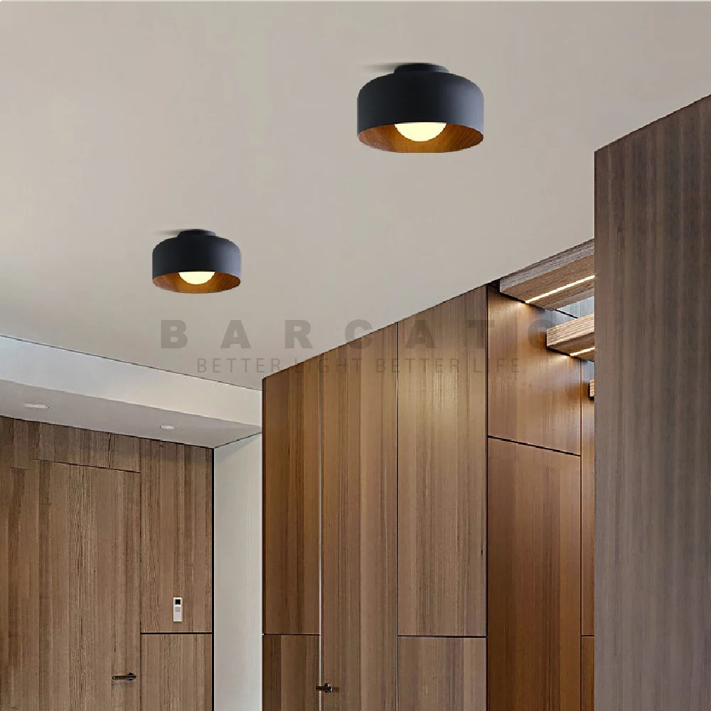 Nordique moderne noyer bois Texture Led plafonnier pour chambre salon cuisine étude allée balcon rond G9 lustre lumière - vue 4 sur 8