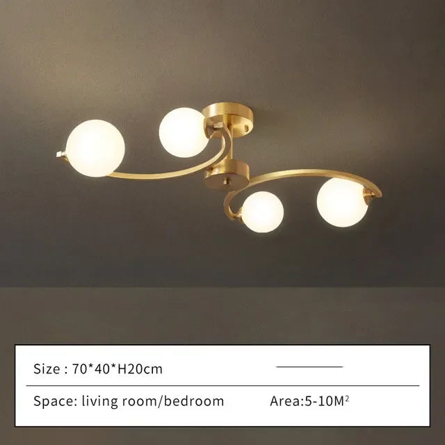 plafonnier moderne en cuivre doré avec boule de verre et led - vue 7 sur 10
