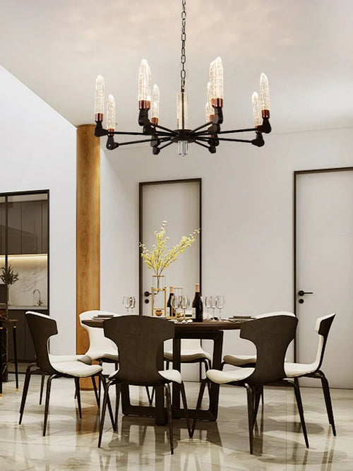 lustre nordique créatif en fer et cristal moderne - vue 7 sur 19