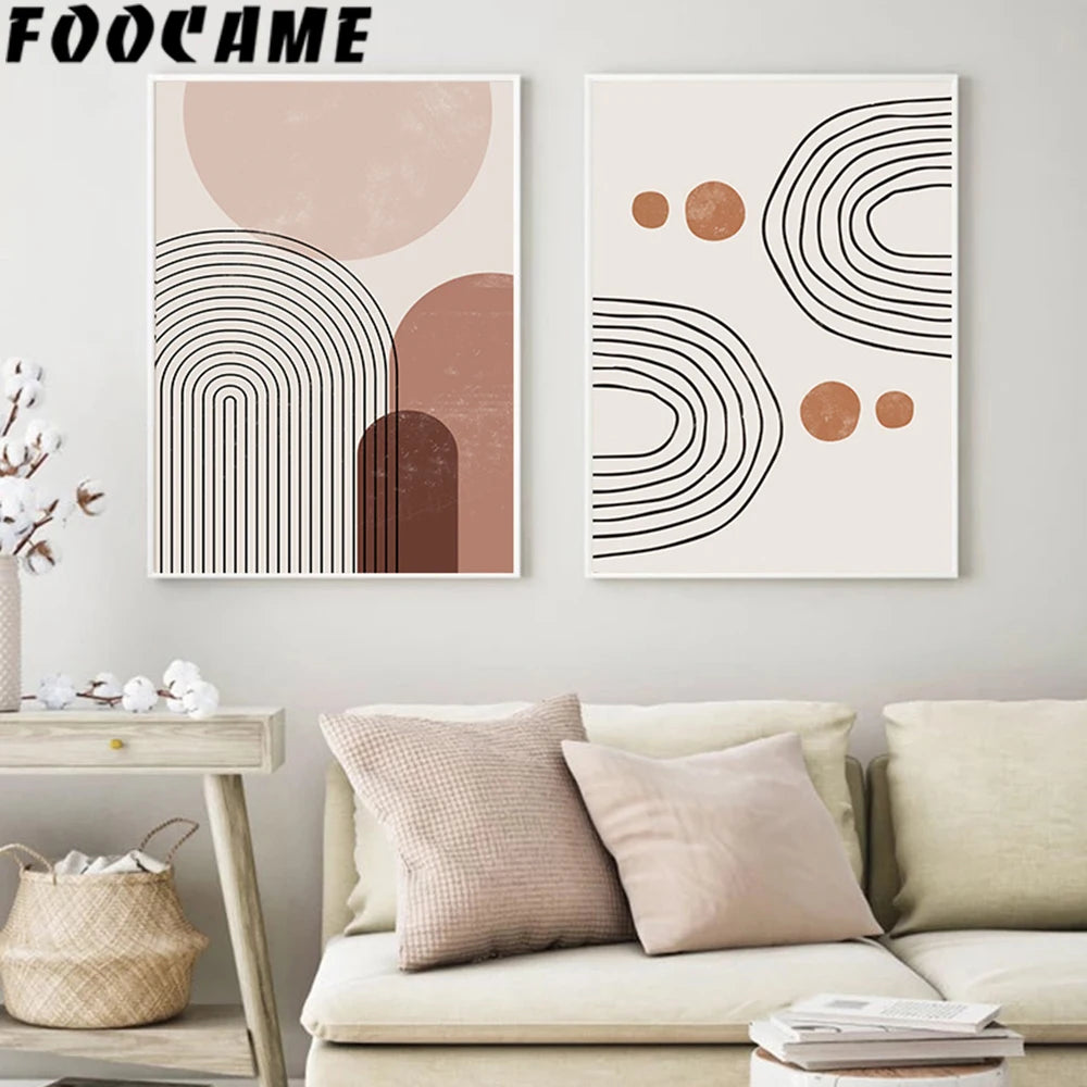 abstrait géométrie ligne soleil levant lune toile déco murale - vue 5 sur 13