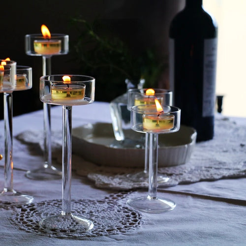 ensemble de bougeoirs en verre pour décoration de table élégante - vue 3 sur 9
