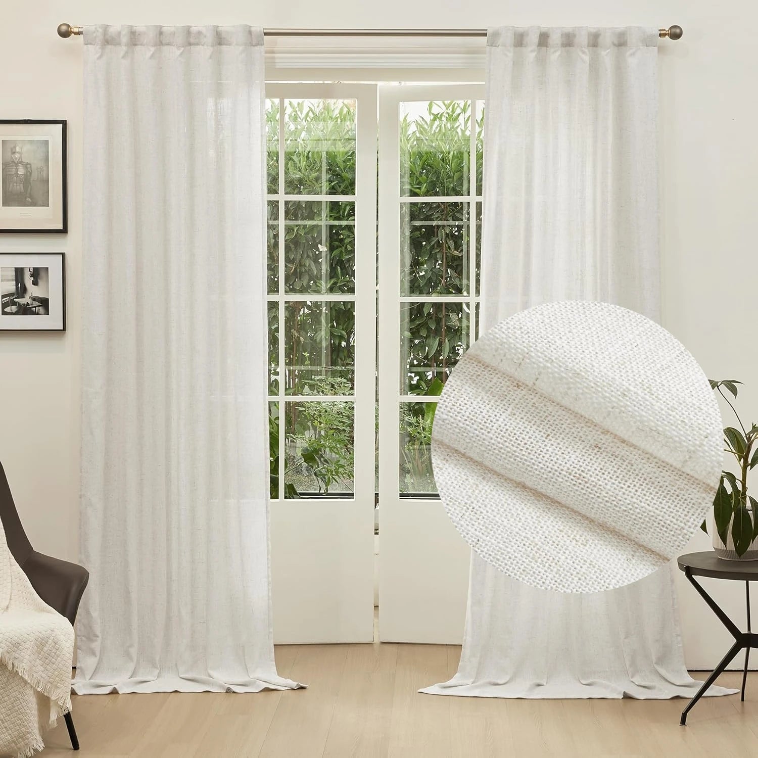 Voilage sur mesure style lin moderne grande hauteur - vue 1 sur 6