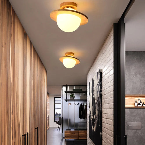 plafonnier led en bois massif design minimaliste moderne - vue 6 sur 8