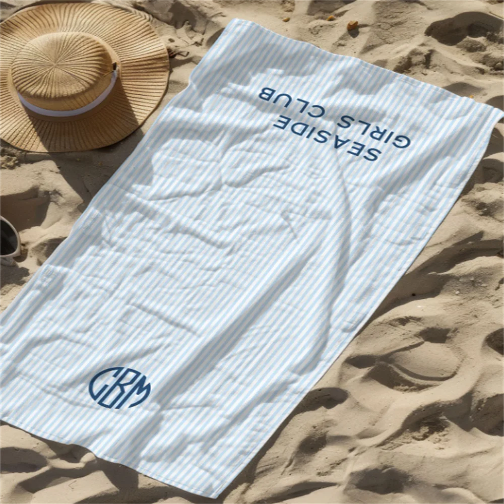 serviette de plage personnalisée rayures monogramme style preppy - vue 4 sur 6