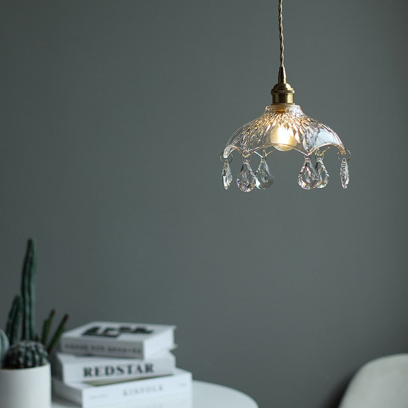 Suspension avec abat-jour en verre vintage Louvain - vue 2 sur 6