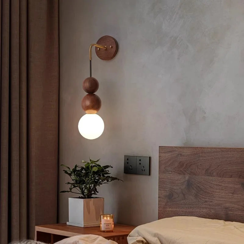 Walnut Wood Brass Gradient Glass Wall Light, Wall Sconce for Bedroom, Bedside, Living, Dining Room, Corridor aisle - vue 2 sur 8