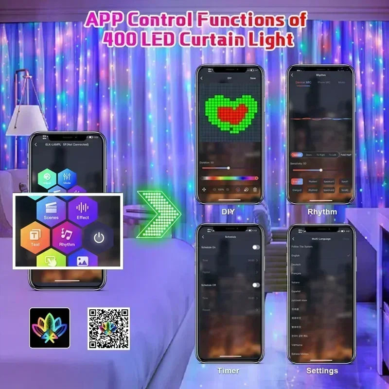 guirlande lumineuse intelligente 400 led bluetooth musique décorative - vue 4 sur 9