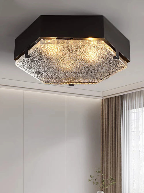 plafonnier en cuivre luxe design en verre ondulé pour intérieur moderne - vue 2 sur 7