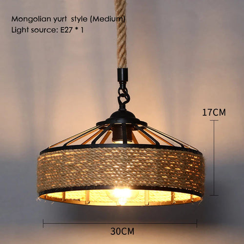 Sisal chanvre corde suspension plafonnier Lustre suspendu Lustre fer main tressage rustique rétro pour salle à manger décor - vue 11 sur 28
