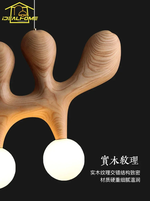 suspension traditionnelle en bois massif zen art décorative pour restaurant et bar - vue 4 sur 8