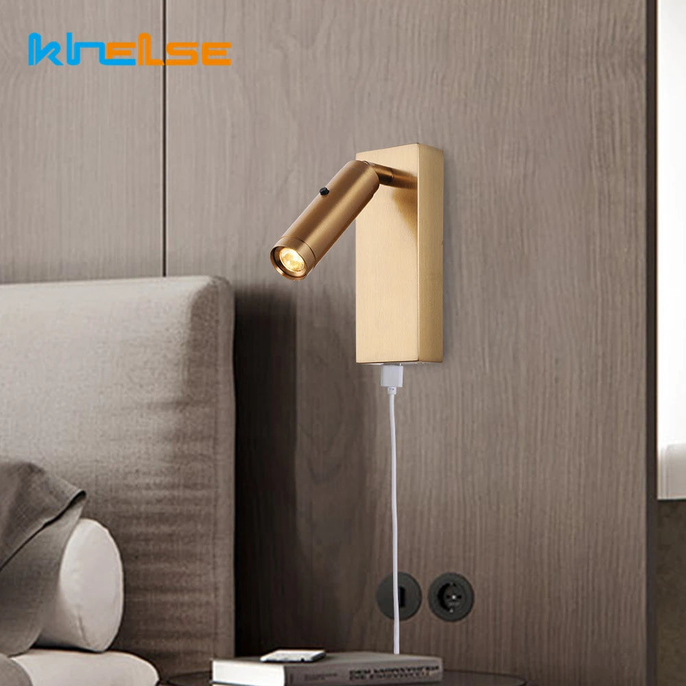 3W LED Applique murale de lecture avec interrupteur DC5V USB Port de charge chevet 350 degrés Rotation chambre hôtel tête de lit appliques lumière - vue 3 sur 10