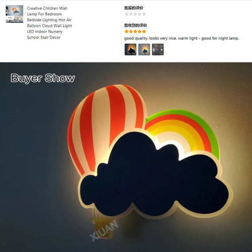 applique murale led nuage de ballons à air chaud pour enfants - vue 7 sur 10