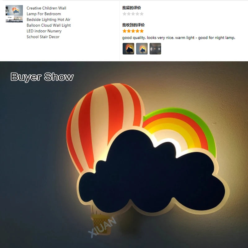 applique murale led nuage de ballons à air chaud pour enfants - vue 6 sur 10