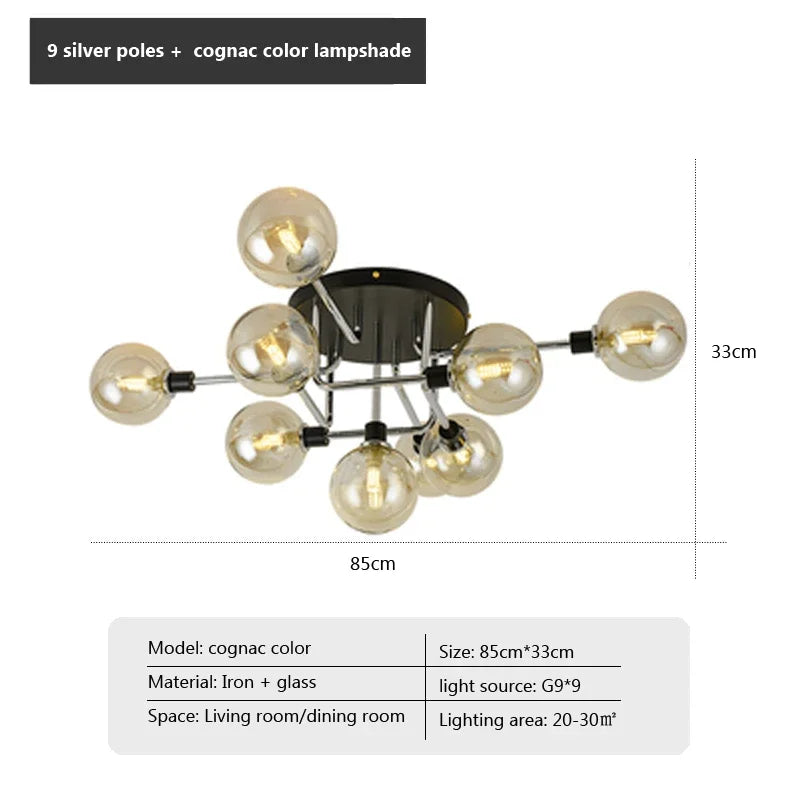 plafonnier nordique led en verre et métal pour intérieur loft - vue 14 sur 18