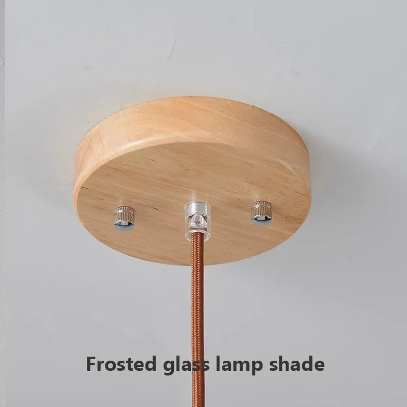 Suspension à rayures en verre blanc nordique lustre de Restaurant en bois Simple pour salle à manger cuisine chevet lampe suspendue au plafond - vue 5 sur 9