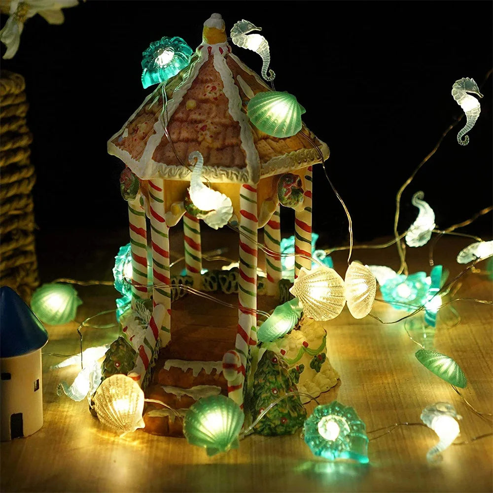 guirlande lumineuse coquillages et étoiles de mer décorative - vue 5 sur 8