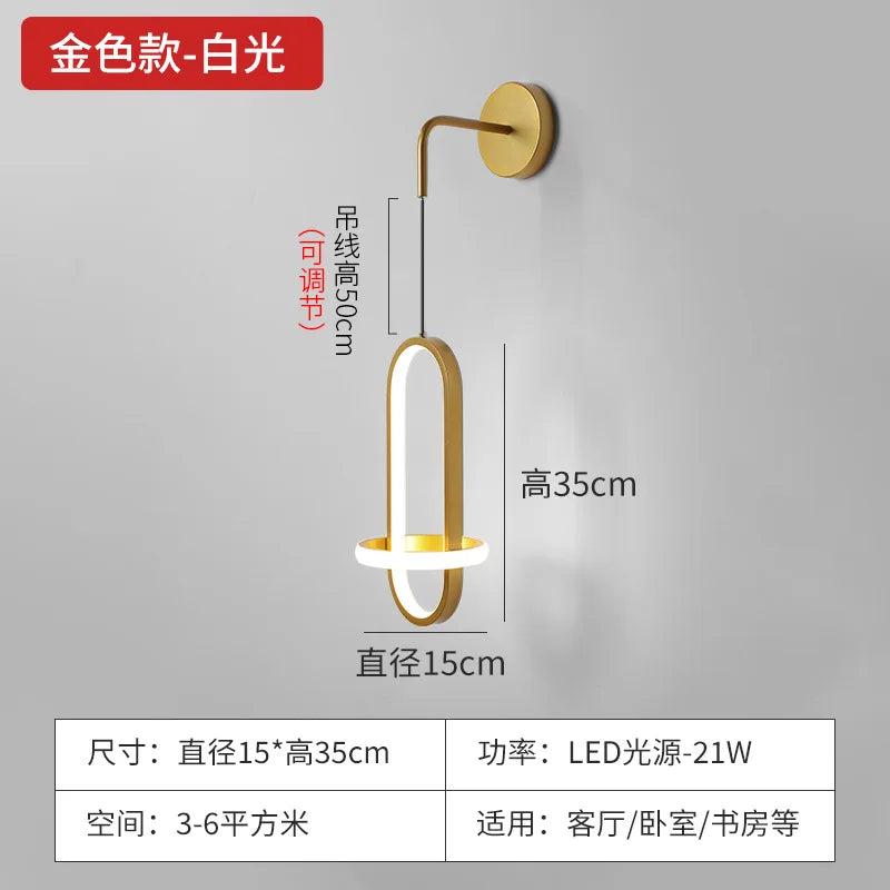 applique murale led moderne de luxe avec anneau doré décoratif d'intérieur - vue 13 sur 18
