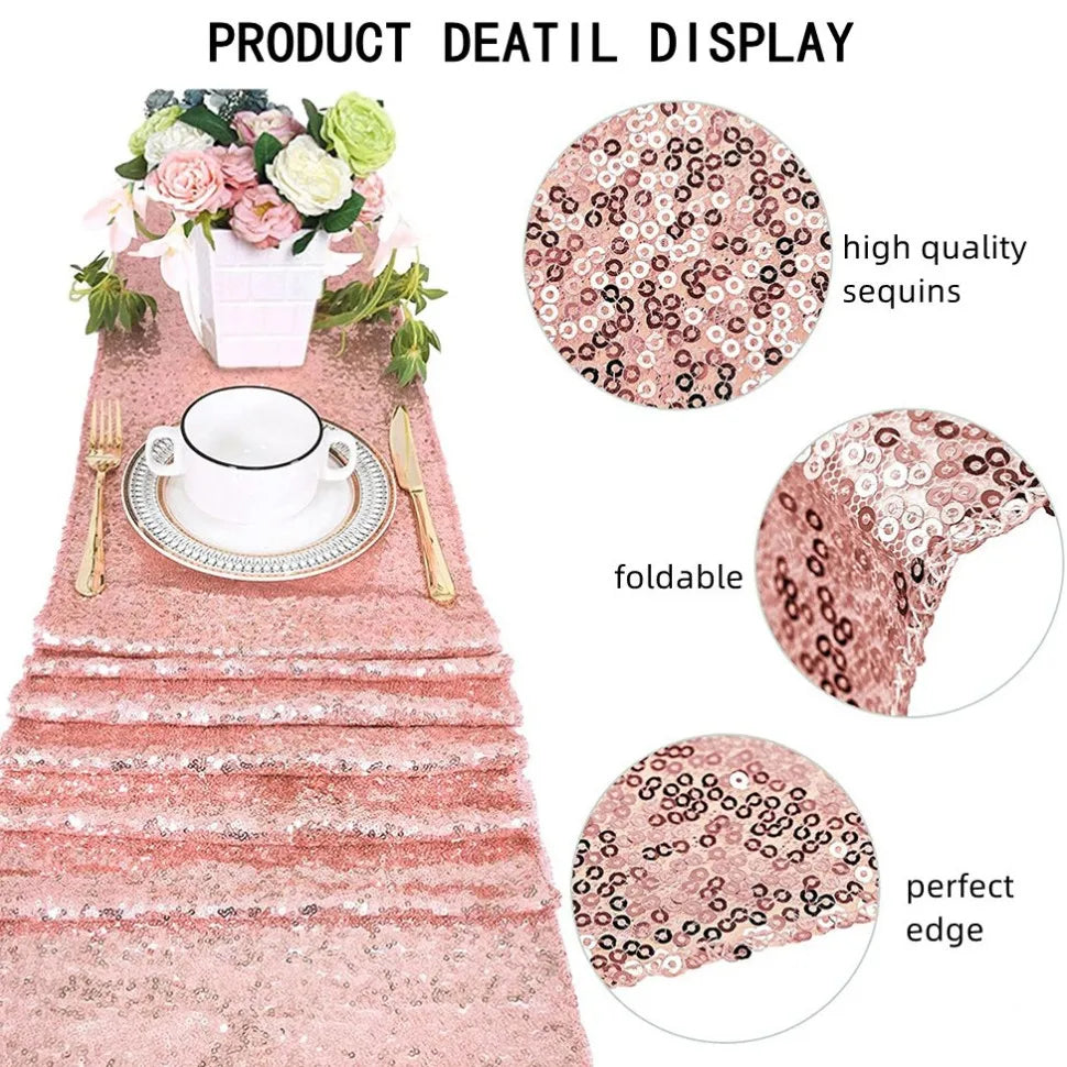 Chemin de table à paillettes doré argent rose - vue 5 sur 7