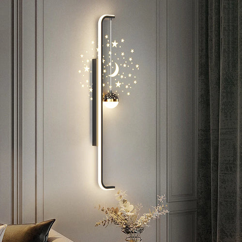 Modern Long Wall Lamps Living Room Wall Light TV Background Decorative Night Lights Black White Gold Star Projection AC 220V - vue 2 sur 17